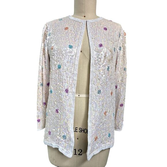 Vintage 90s Scala Silk Sequin Polka Dot Evening Jacket - Size M - Picture 2 of 10